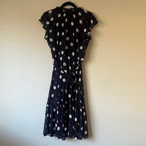 Ann Taylor Navy Blue & White Polka Dot Dress Size Medium